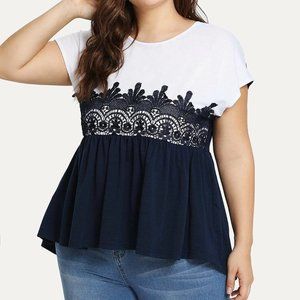 SHEIN Plus Two Tone Lace Applique T-shirt